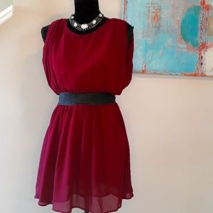 Double Zero/ Burgundy/ Sheer/ Sleeveless Dress